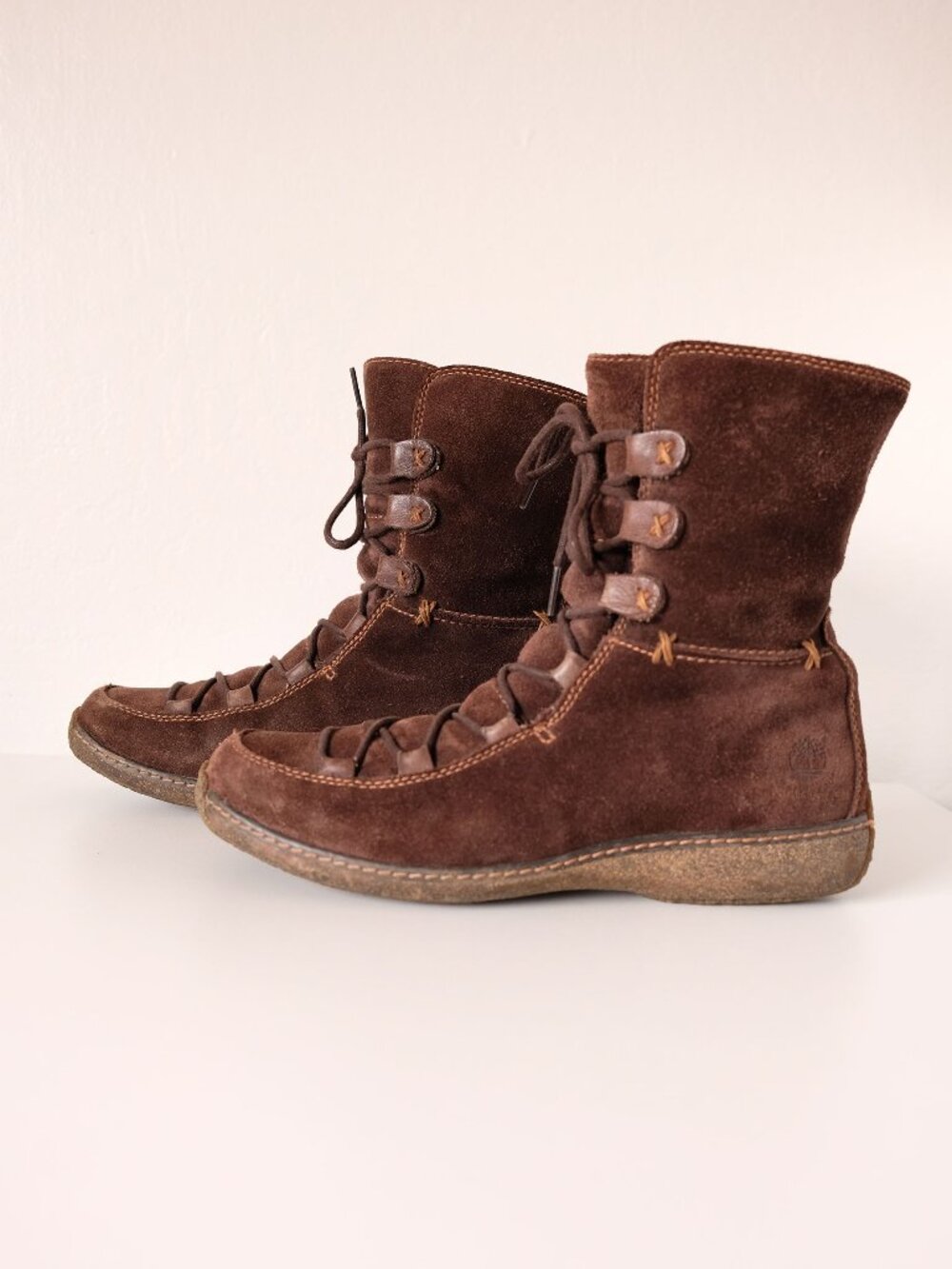 Timberland Reykir Ghillie 6931 Brown Suede Lace Up Mid Calf Boots, Size 8M, Good